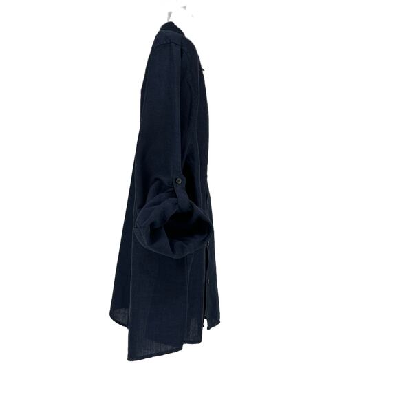 Perry Ellis Men's Untucked Roll Sleeve Linen Shirt in Navy Size XXL - Picture 3 of 6